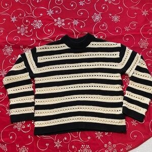 H&M Black and Cream Knit Striped Sweater